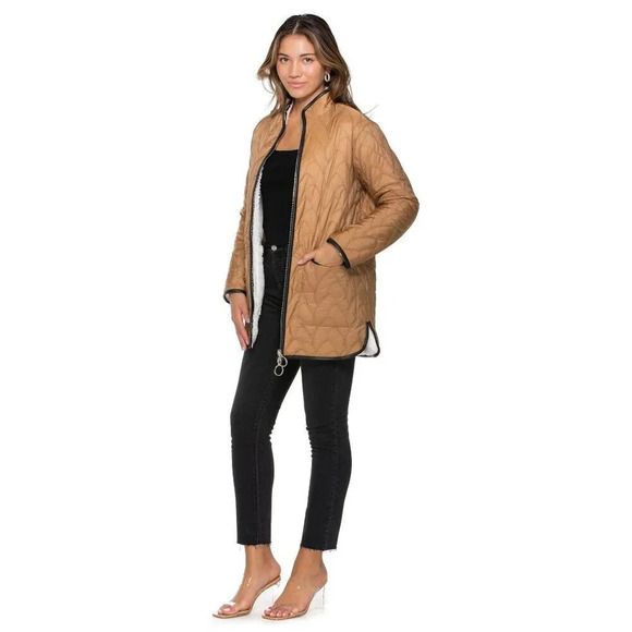 GREYLIN Midtown Reversible Sherpa Quilted Jacket in Beige Small Womens Coat - Picture 13 of 13